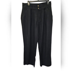 Crosby Black Wide Leg Pleated Linen and Viscose Pants Women's Size 12 NWOT